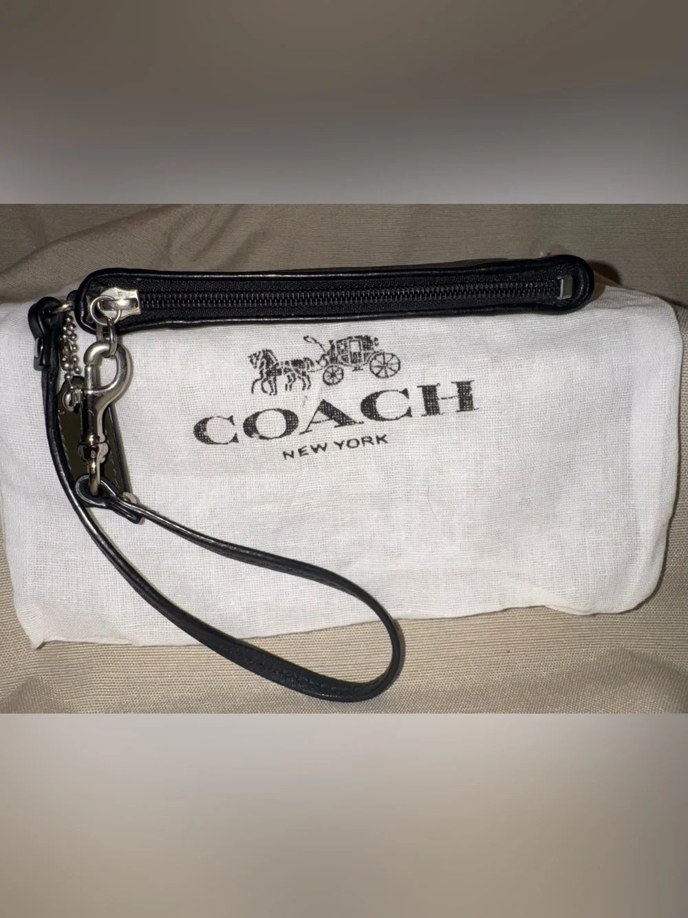Coach Black Leather Wristlet with Silver Coach Horse & Carriage Logo
